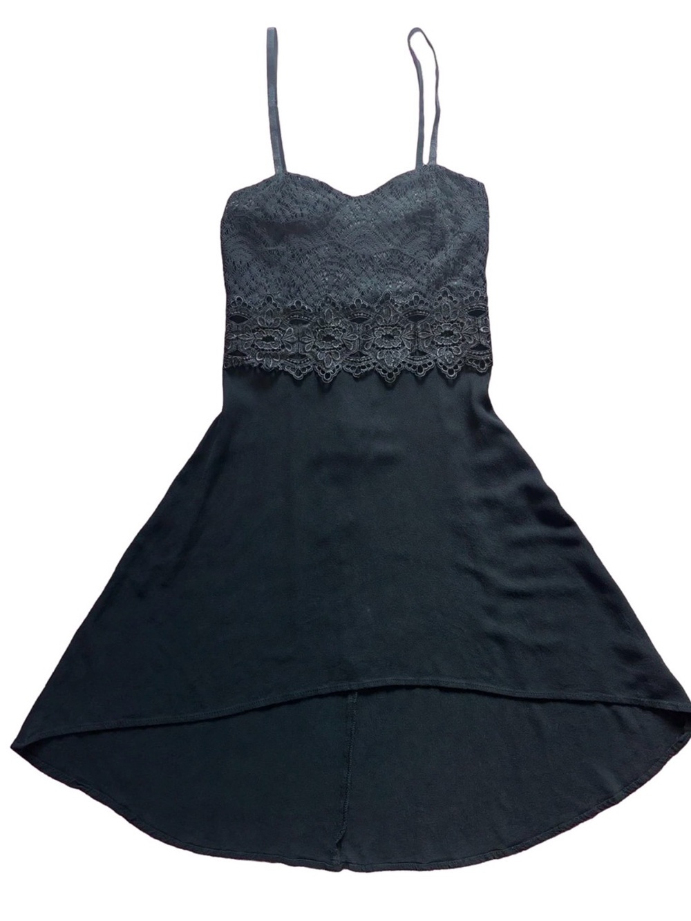 TOBI Black Lace Cami Dress S - Crochet Bust High Low Asymmetrical Mini Y2K